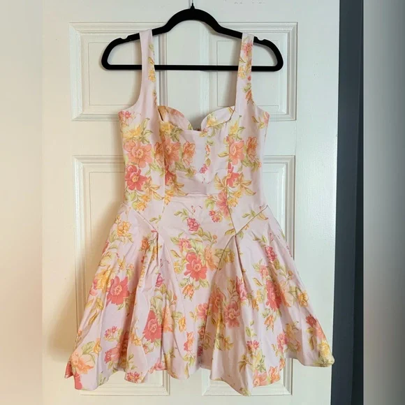 House of CB Bunny Peach Poppy Print Twill Mini Dress - Picture 2 of 5